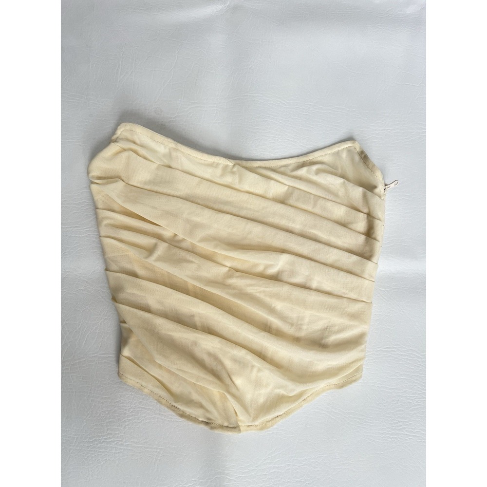 Salty Ruched Corset Tube Top Small Cream Strapless Coquette Asymmetric Ballet